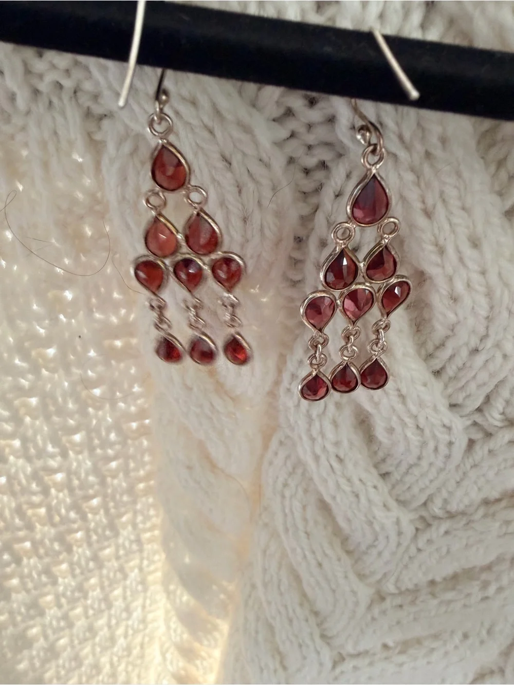 Sterling Silver Teardrop Garnet Dangle chandelier Earrings